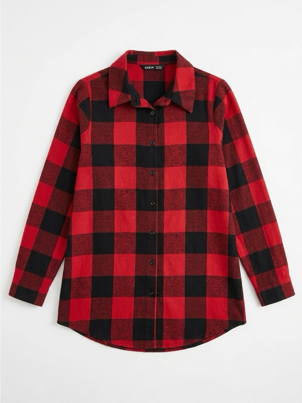 SHEIN Red & Black Buffalo Plaid Button-Down Shirt